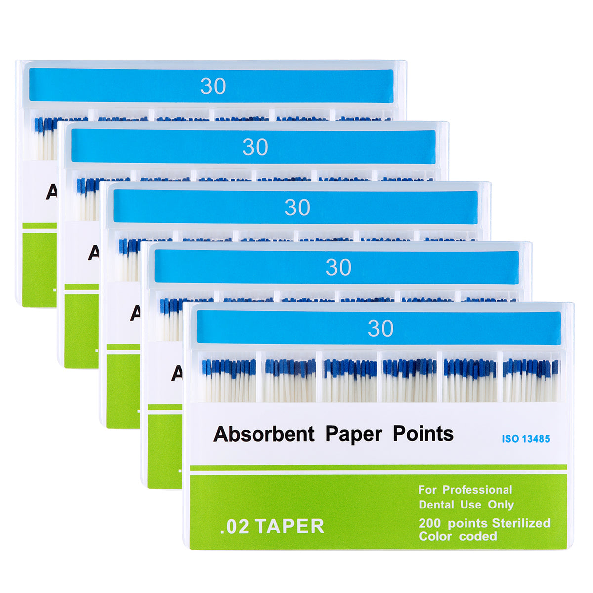 5 Boxes Absorbent Paper Points #30 Taper Size 0.02 Color Coded 200/Box - azdentall.com