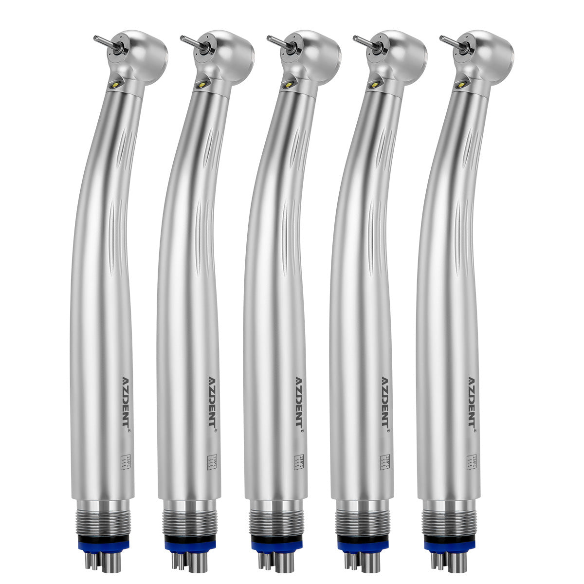 5pcs AZDENT High Speed Handpiece Torque Head Push Button E-generator LED Triple Water Spray Ceramic Bearings 4 Hole - azdentall.com