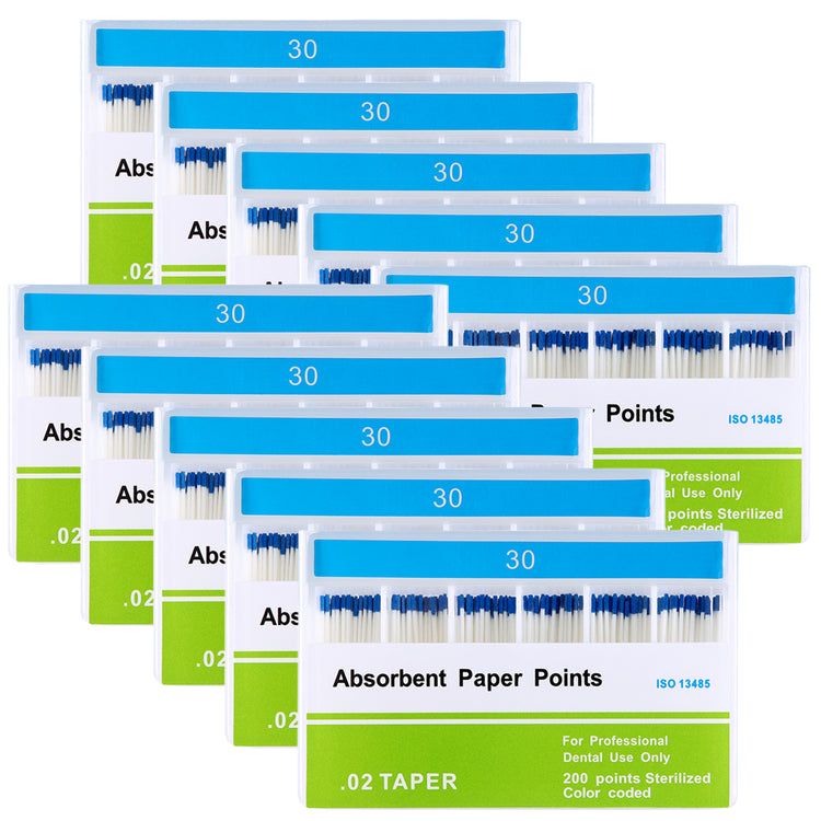 10 Boxes Absorbent Paper Points #30 Taper Size 0.02 Color Coded 200/Box - azdentall.com