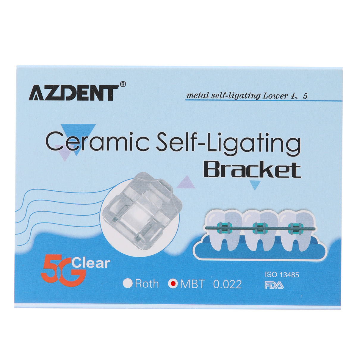 AZDENT Dental 5G Clear Ceramic Self-Ligating Bracket Roth/MBT 0.022 with Upper 3 Hook 20pcs/Box - azdentall.com