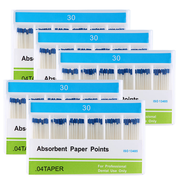 5 Boxes Absorbent Paper Points #30 Taper Size 0.04 Color Coded 100/Box - azdentall.com