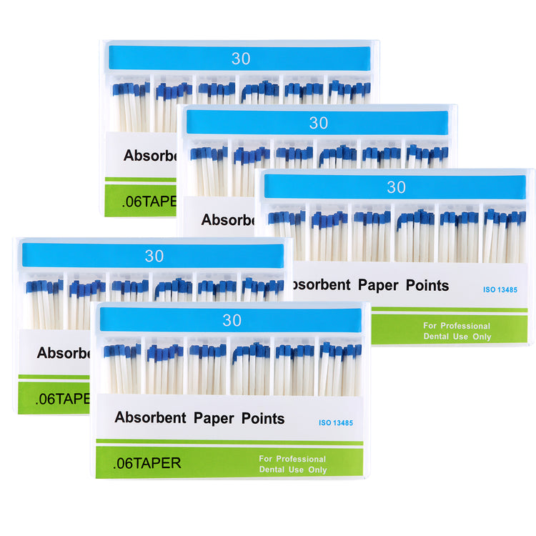 5 Boxes Absorbent Paper Points #30 Taper Size 0.06 Color Coded 100/Box - azdentall.com