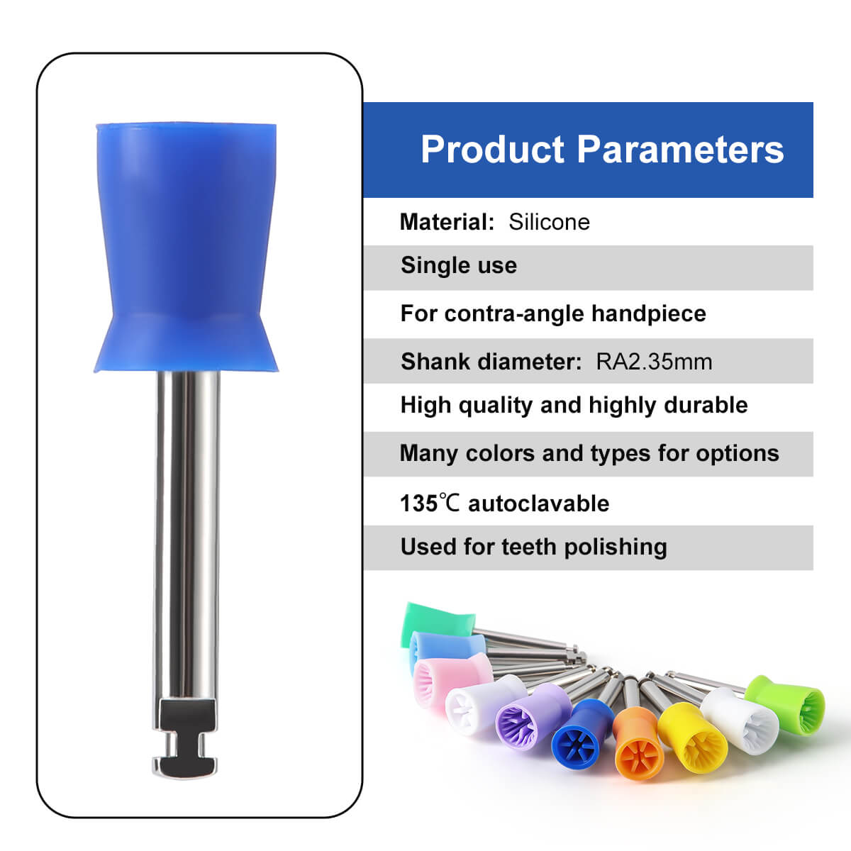 AZDENT Dental Rubber Polishing Prophy Cup Brushes RA2.35mm For Contra-angle Handpiece 100pcs/Box - azdentall.com
