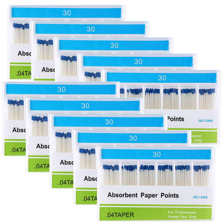 10 Boxes Absorbent Paper Points #30 Taper Size 0.04 Color Coded 100/Box - azdentall.com