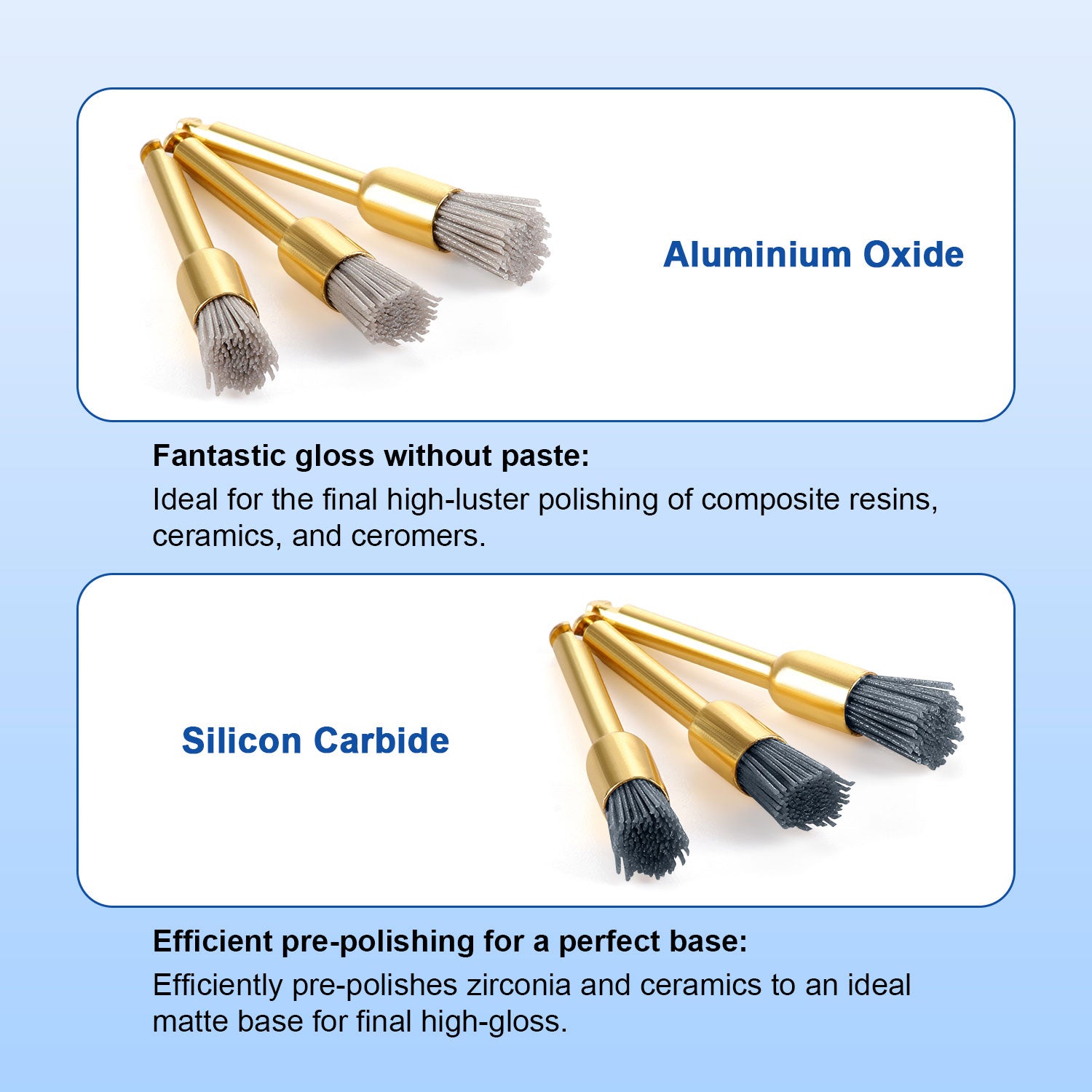 AZDENT Dental Prophy Brushes RA Latch Type Copper Handle Silicon Carbide/Aluminium Oxide 20pcs/Bag - azdentall.com