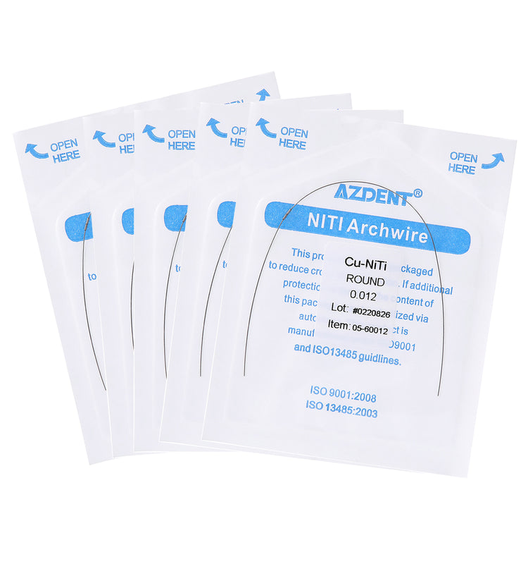 5 Packs AZDENT Dental Copper Cu-NiTi Arch Wire Round 35˚ Super Elastic With Stops Preformed Full Sizes 1pcs/Pack - azdentall.com