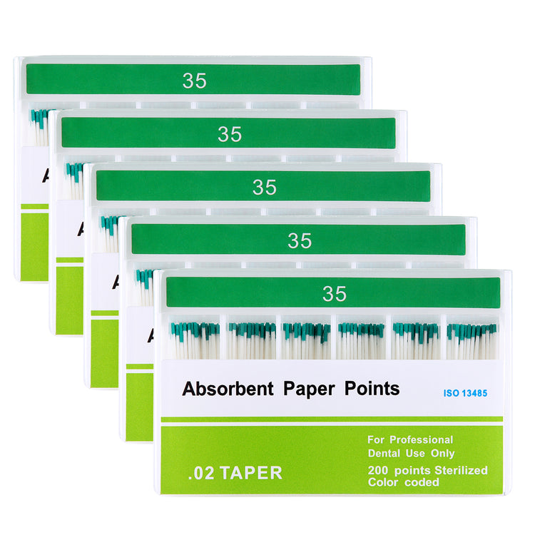 5 Boxes Absorbent Paper Points #35 Taper Size 0.02 Color Coded 200/Box - azdentall.com