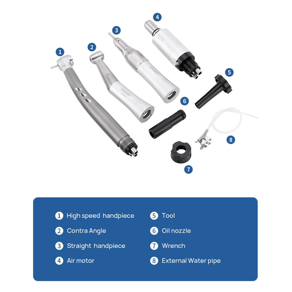 AZDENT Dental High and Low Speed Handpiece Kit Stainless Body Shadowless LED E-generator 4 Holes - azdentall.com