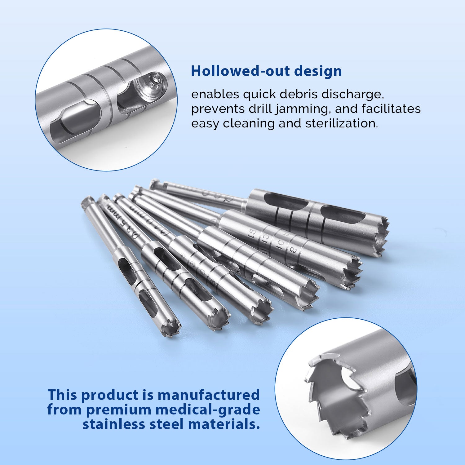 Dental Implant Bone Trephine Drill Surgical Instrument Long Type 6pcs/Set - azdentall.com