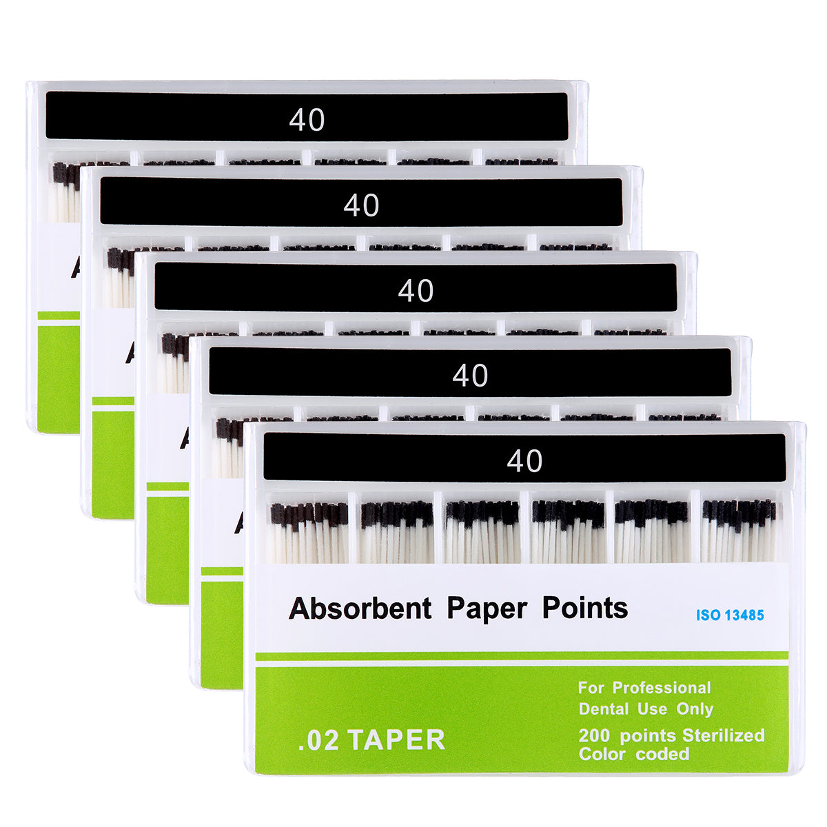 5 Boxes Absorbent Paper Points #40 Taper Size 0.02 Color Coded 200/Box - azdentall.com