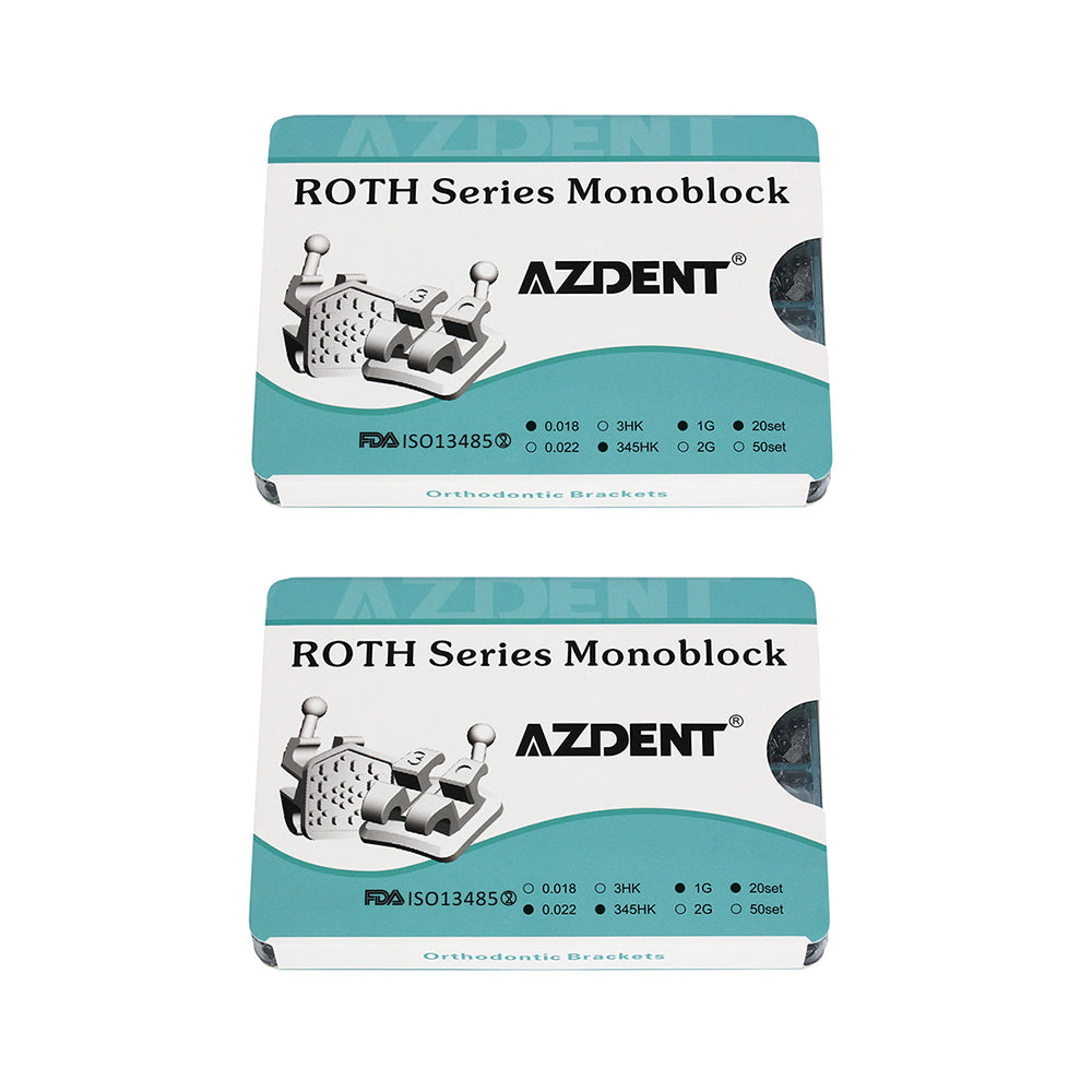 AZDENT Dental Mini Metal Brackets Monoblock Roth .022/.018 Hooks on 345 20 Sets/Box - azdentall.com