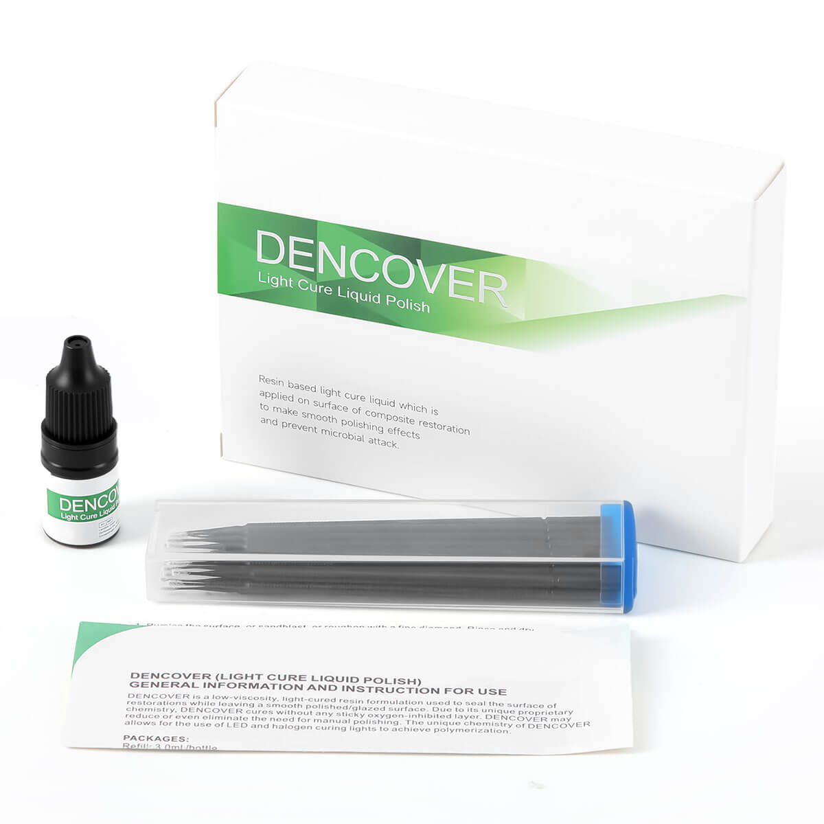 Dental DENCOVER Light Cure Liquid Polish with Brush Kit 3.0ml /Bottle - azdentall.com