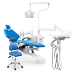 Dental Chair Unit QL2028III-2024 DC Motor Computer Controlled PU Hard Leather w/ Dentist Stool Dark Blue - azdentall.com