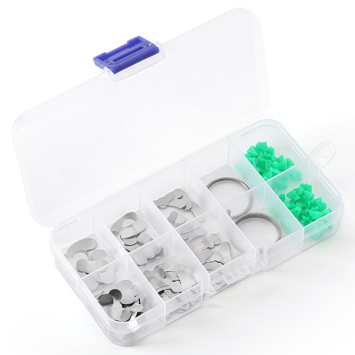 Dental Sectional Contoured Metal Matrices Matrix Ring With 40Pcs Silicone Delta Wedges 100Pcs/Box
