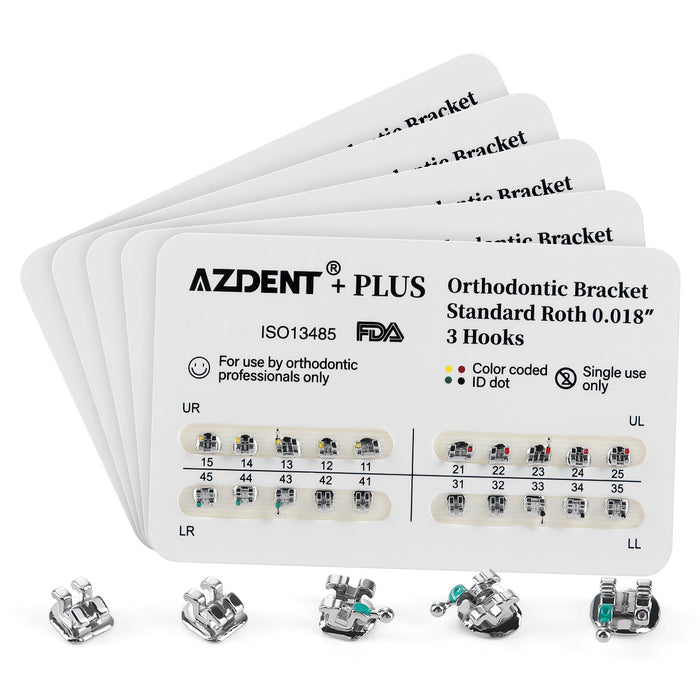 AZDENT PLUS Dental Metal Brackets Braces Standard Roth/MBT .022/.018 H