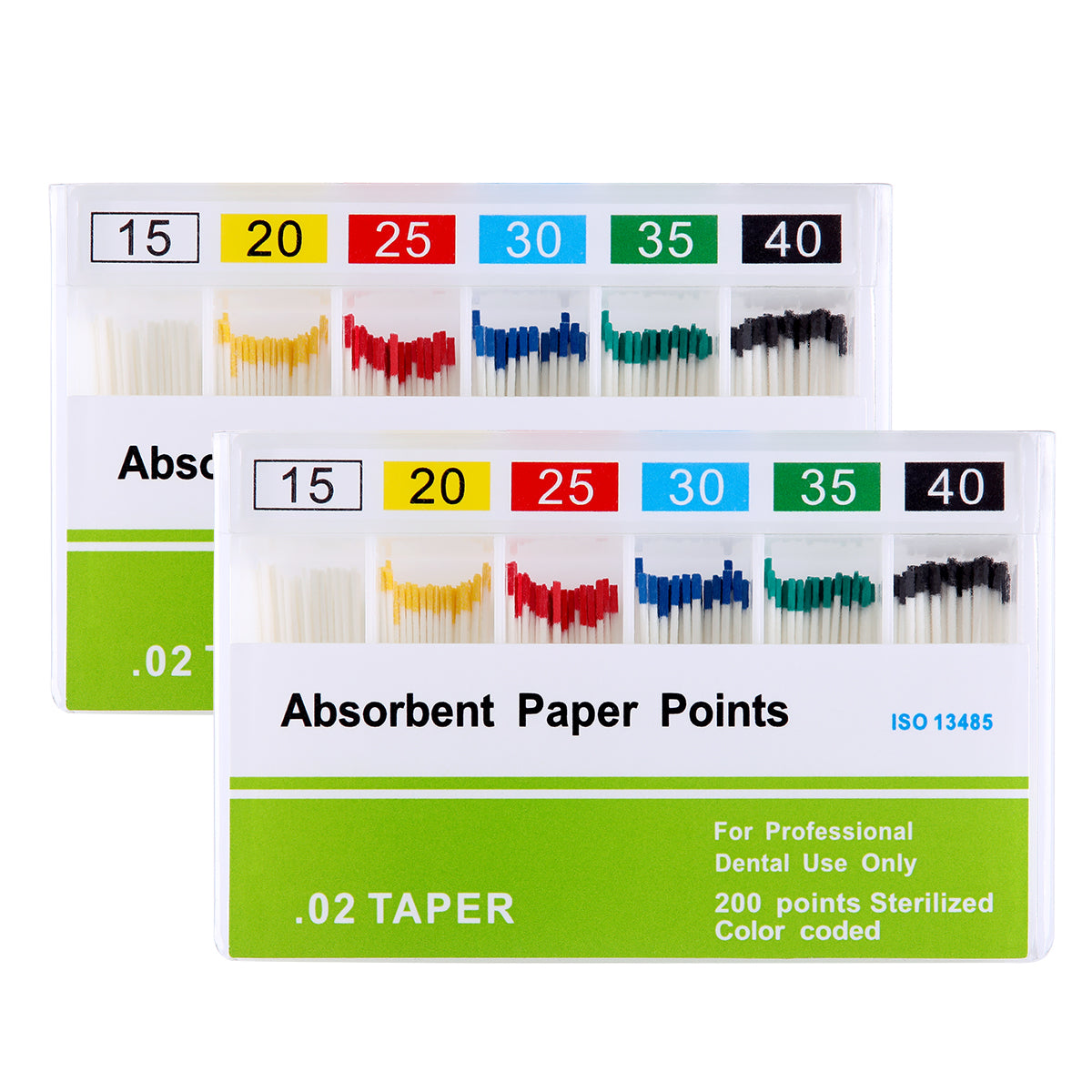 2 Boxes Absorbent Paper Points #15-40 Taper Size 0.02 Color Coded 200/Box - azdentall.com