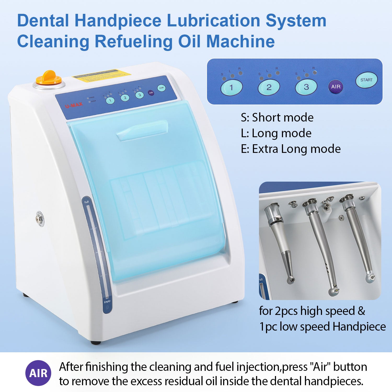 Dental Automatic Handpiece Maintenance Lubrication System Oiling Cleaner Machine Blue/Grey - azdentall.com
