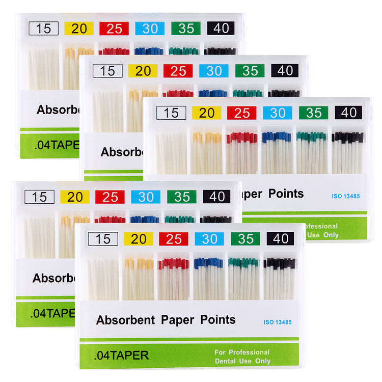 5 Boxes Absorbent Paper Points #15-40 Taper Size 0.04 Color Coded 100/Box - azdentall.com