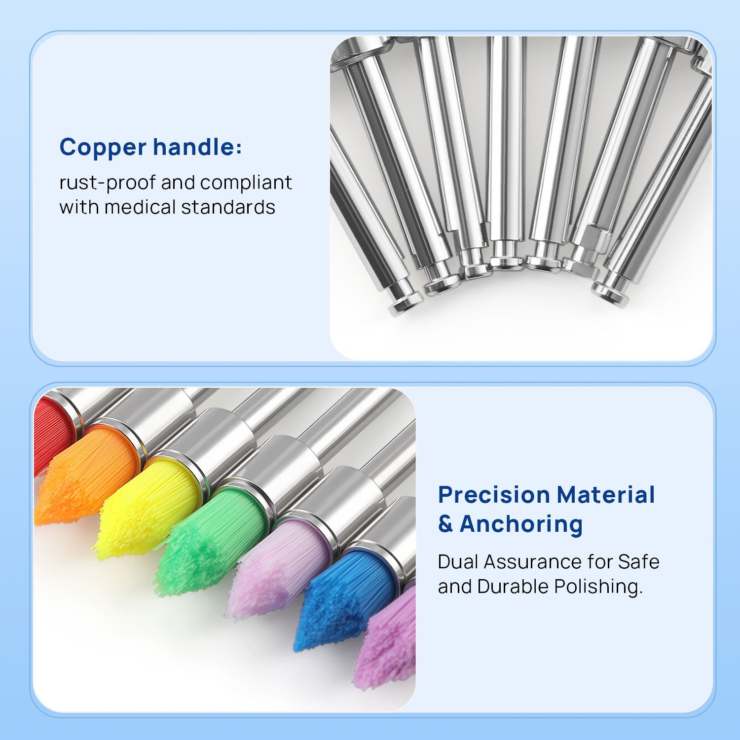 AZDENT Dental Nylon Prophy Brushes RA Latch Type Copper Handle Flat/Tapered Hard/Soft 100pcs/Box - azdentall.com