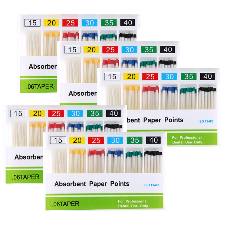 5 Boxes Absorbent Paper Points #15-40 Taper Size 0.06 Color Coded 100/Box - azdentall.com