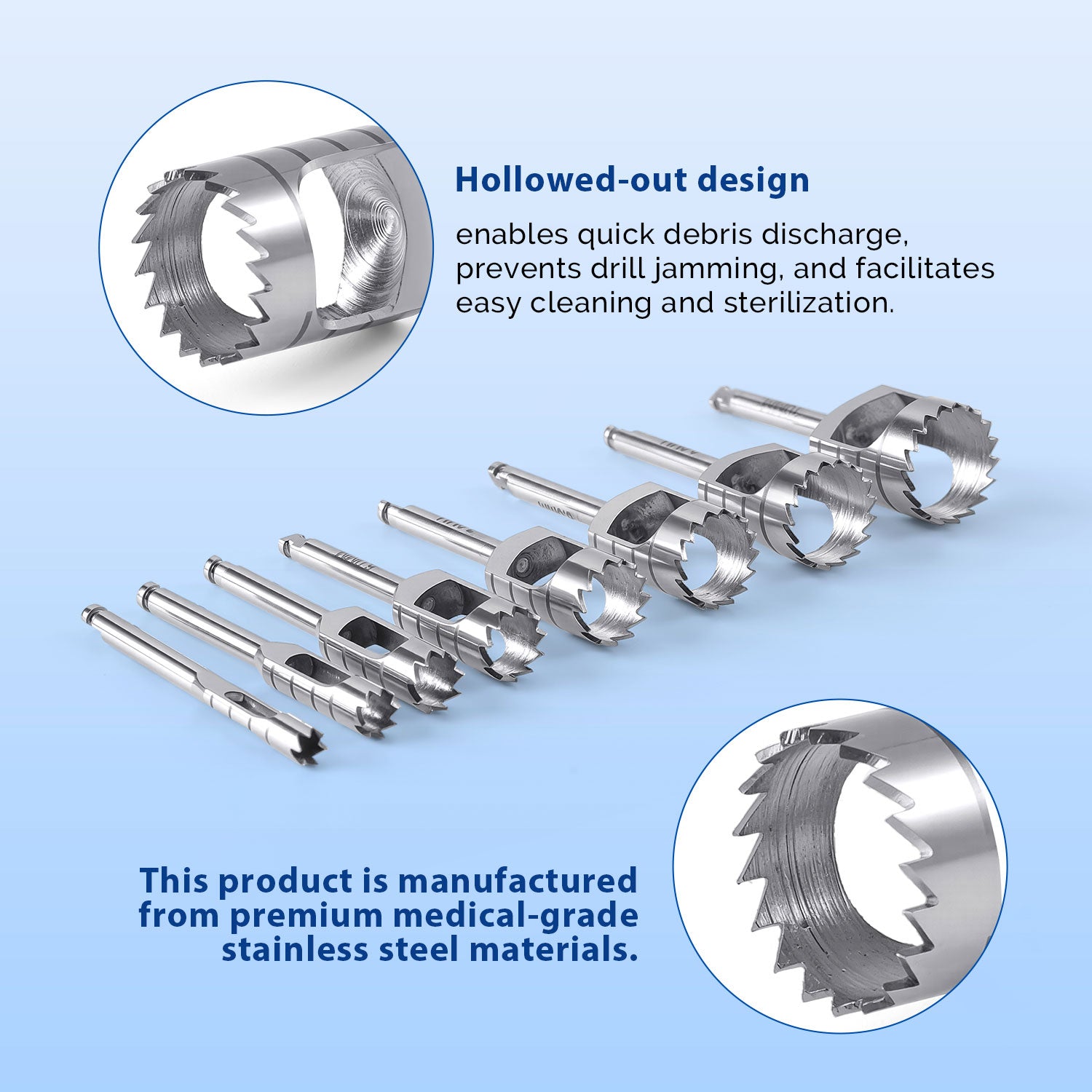Dental Implant Bone Trephine Drill Surgical Instrument Short Type 8pcs/Set - azdentall.com