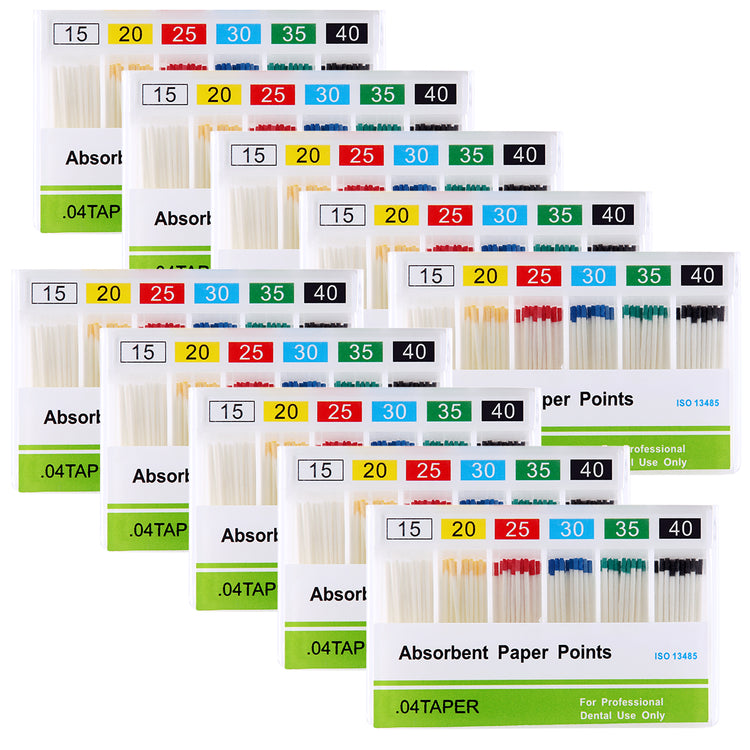 10 Boxes Absorbent Paper Points #15-40 Taper Size 0.04 Color Coded 100/Box - azdentall.com