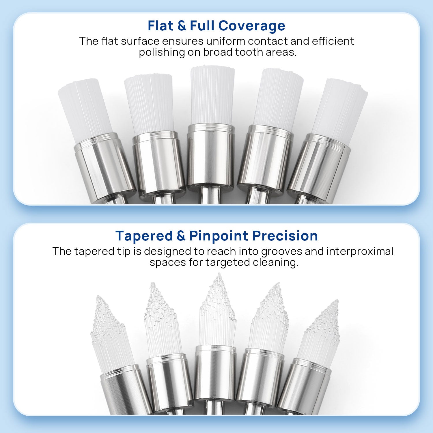 AZDENT Dental Nylon Prophy Brushes RA Latch Type Copper Handle Flat/Tapered Hard/Soft 100pcs/Box - azdentall.com