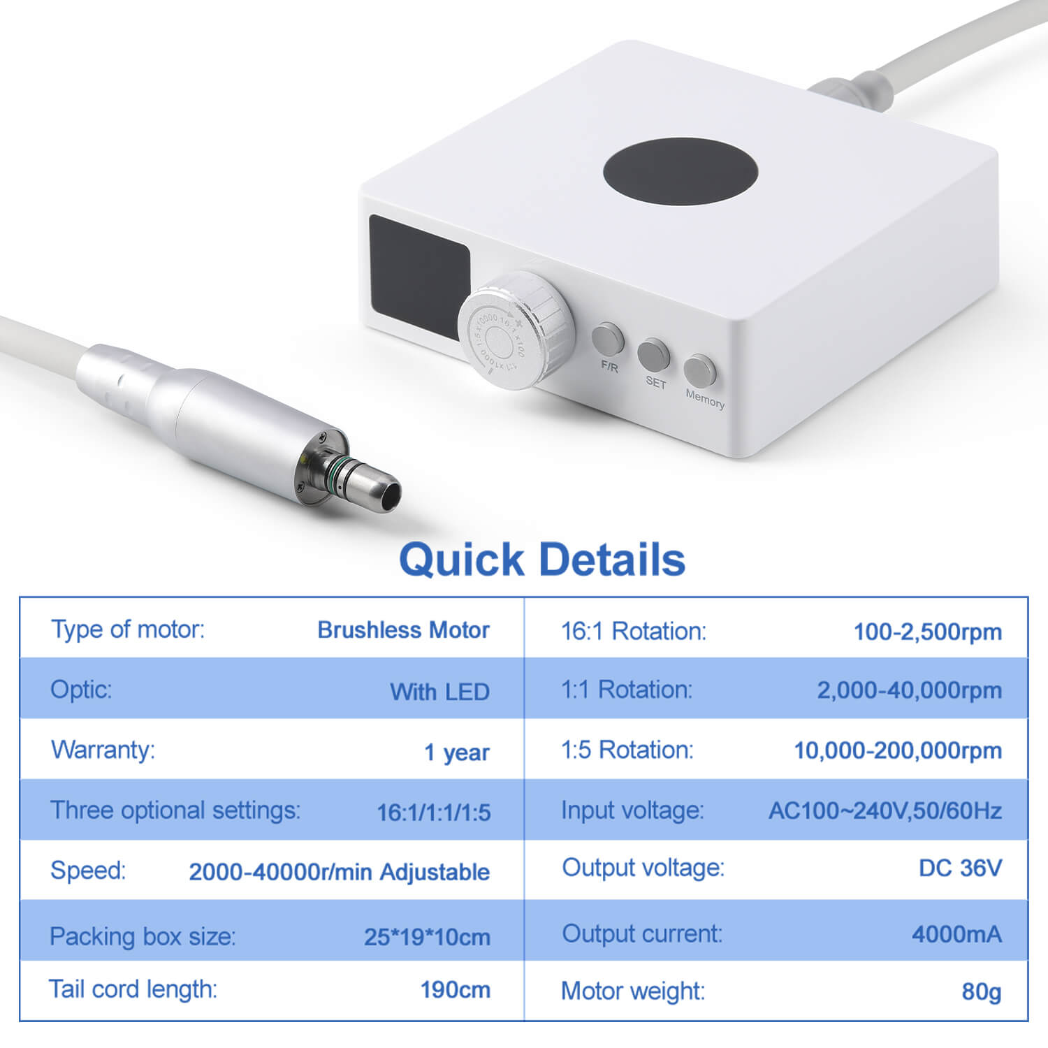 Dental Brushless LED Electric Micro Motor 4 Holes 4 Sizes - azdentall.com