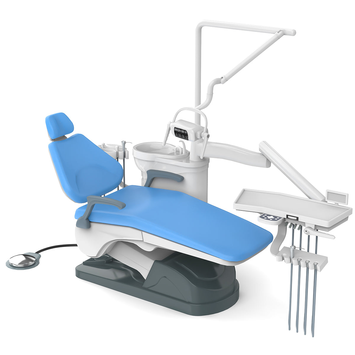 Dental Unit Chair Computer Controlled DC Motor Hard Leather with Stool J2688-A1 Sky Blue - azdentall.com