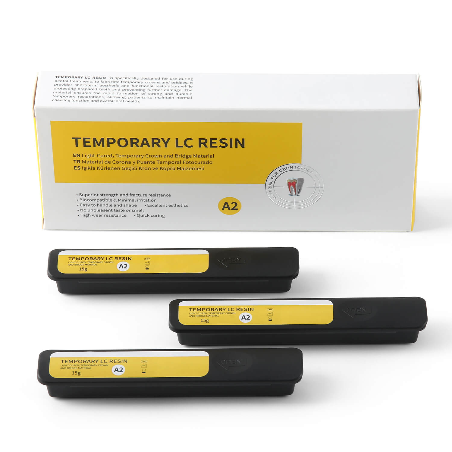 Dental Temporary Crown and Bridge Resin Light Cured Resin Material Shade A2 15g*3/Box - azdentall.com