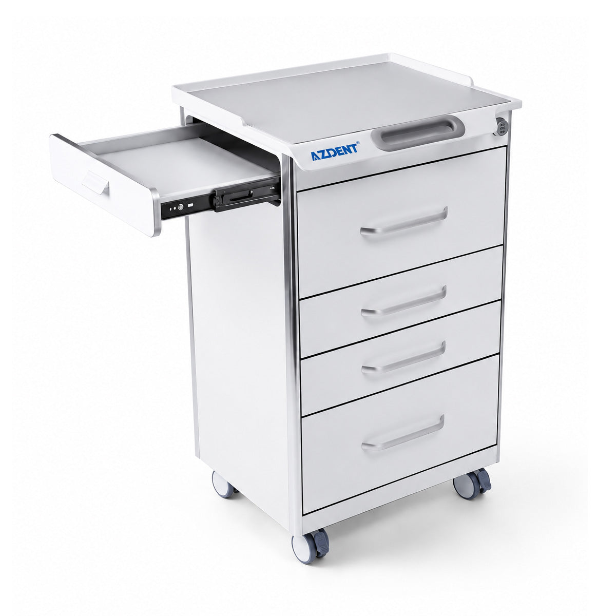 AZDENT Dental Mobile Cabinet Cart 4 Drawers with Hidden Side Auxiliary Drawer Combination Lock Silent Casters and Power Socket  - azdentall.com