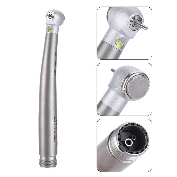 Dental LED High Speed Handpiece, 2/4 Hole, E-generator, Push Button, Four Water Spray. Standard head. Ceramic bearing. - azdentall.com