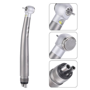 Dental LED High Speed Handpiece, 2/4 Hole, E-generator, Push Button, Four Water Spray. Standard head. Ceramic bearing. - azdentall.com