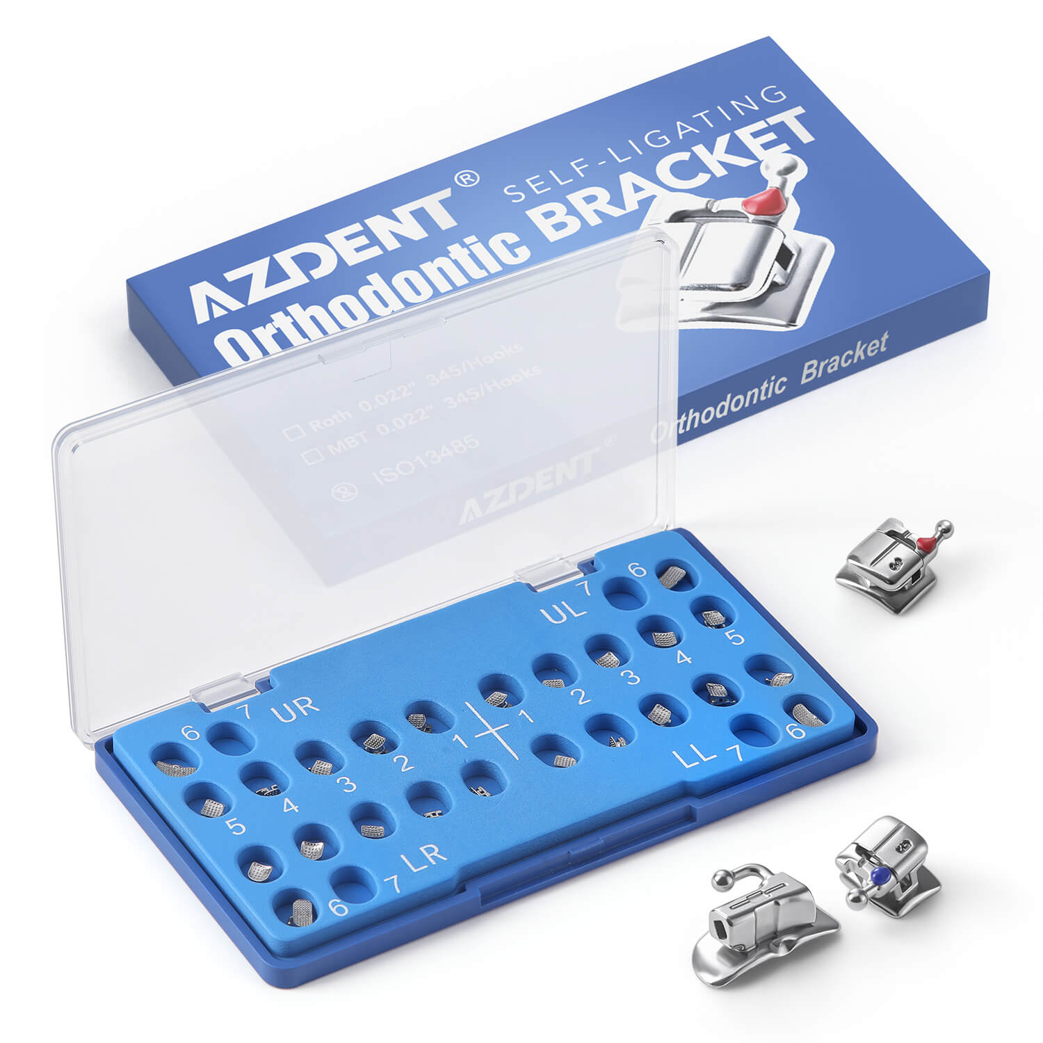 AZDENT Dental Metal Self Ligating Bracket Roth/MBT .022 Hooks 345 With 4 Buccal Tube 20+4/Box - azdentall.com