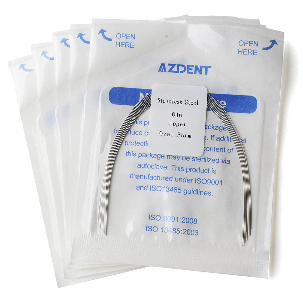 5 Packs AZDENT Archwire Stainless Steel Oval Form Round 0.016 Upper 10pcs/Pack - azdentall.com