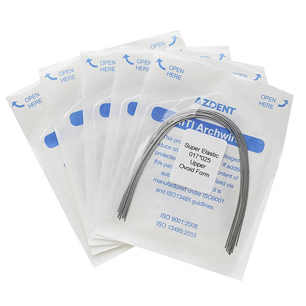 AZDENT Dental Orthodontic Archwire Niti Super Elastic Ovoid Form Rectangular 0.017 x 0.025 Upper 10pcs/Pack - azdentall.com