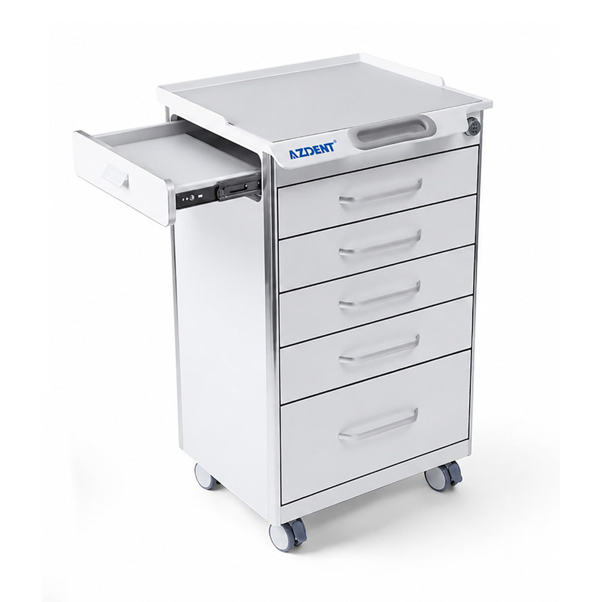 AZDENT Dental Mobile Cabinet Cart 5 Drawers with Hidden Side Auxiliary Drawer Secure Lock Power Socket - azdentall.com