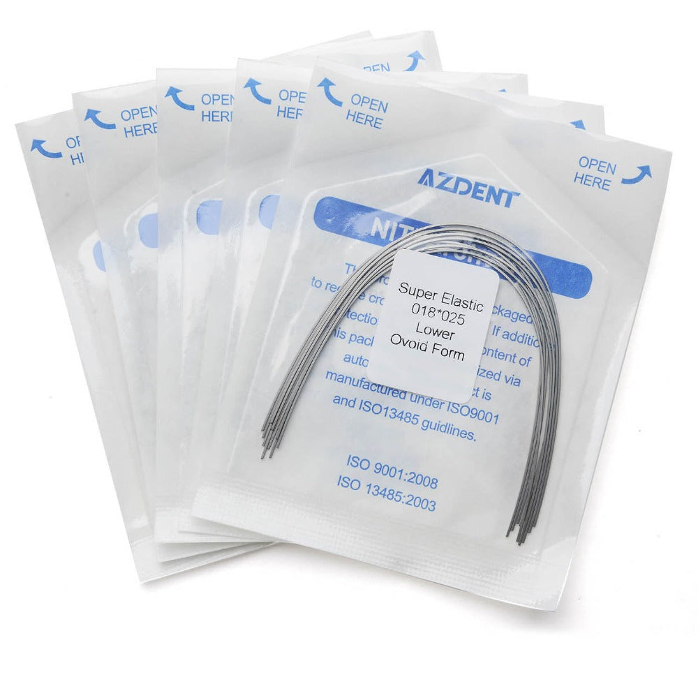 AZDENT Dental Orthodontic Archwires Niti Super Elastic Ovoid Rectangular 0.018 x 0.025 Lower 10pcs/Pack - azdentall.com