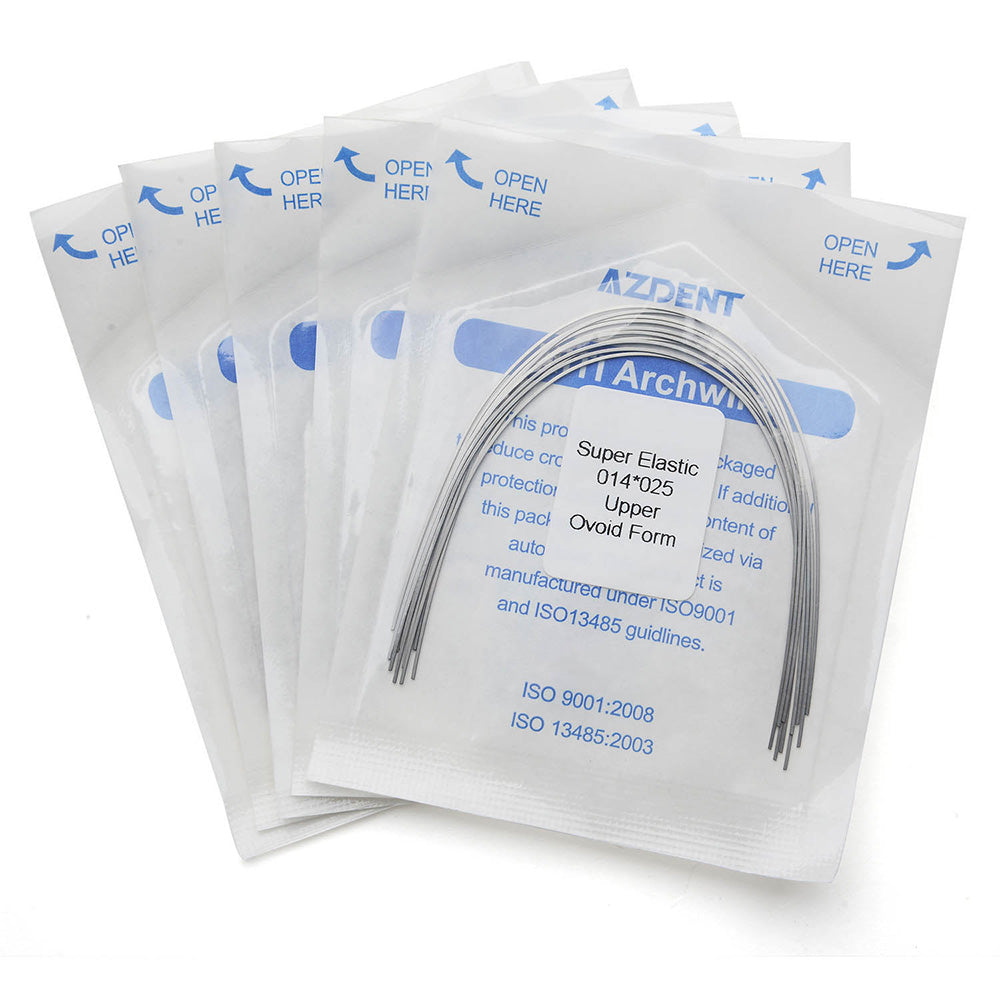 AZDENT Dental Orthodontic Archwire Niti Super Elastic Ovoid Form Rectangular 0.014 x 0.025 Upper 10pcs/Pack - azdentall.com