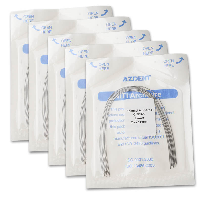 5 Bags AZDENT Thermal Active NiTi Archwire Ovoid Form Rectangular 0.016 x 0.022 Lower 10pcs/Pack - azdentall.com