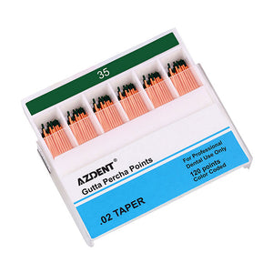 AZDENT Gutta Percha Points Assorted #35 Taper Size 0.02 Color Coded 120/Box - azdentall.com