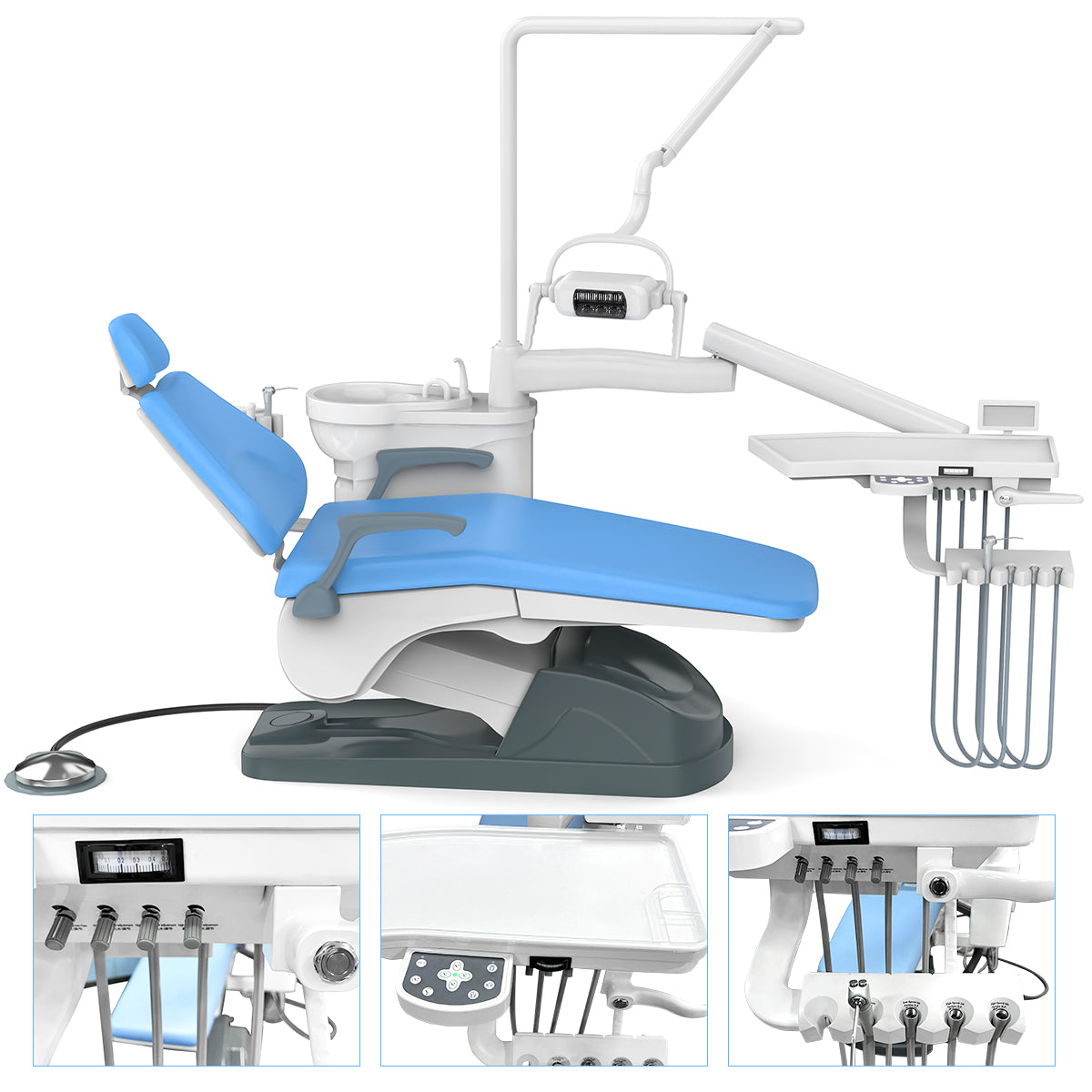 Dental Unit Chair Computer Controlled DC Motor Hard Leather with Stool J2688-A1 Sky Blue - azdentall.com