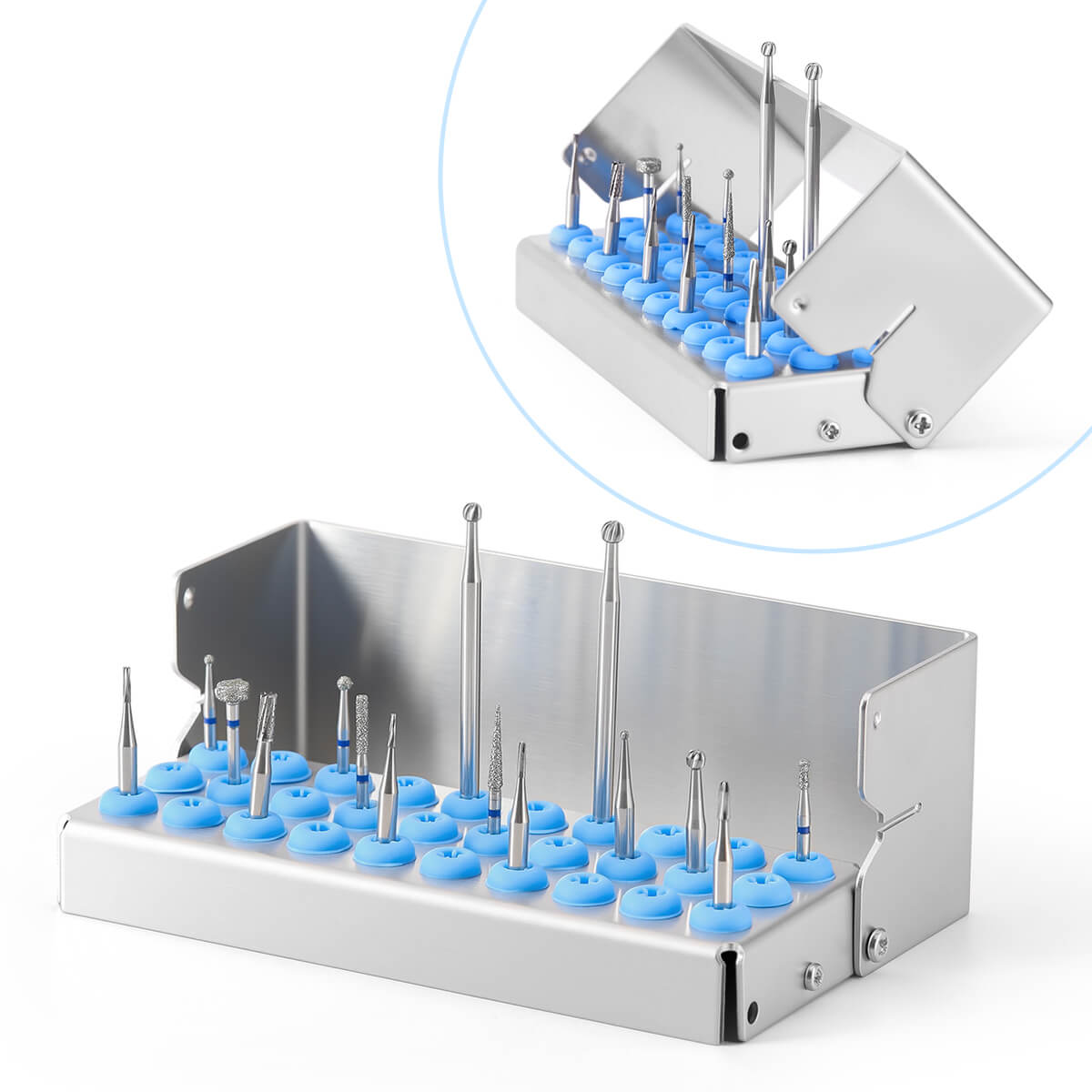 Dental Burs Holder Block Stainless Steel Disinfection Box 30 Holes - azdentall.com