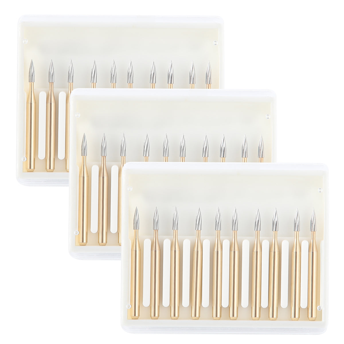 3 Boxes Dental Carbide Burs FG 7902 Needle Shaped Trimming & Finishing 10pcs/Box - azdentall.com