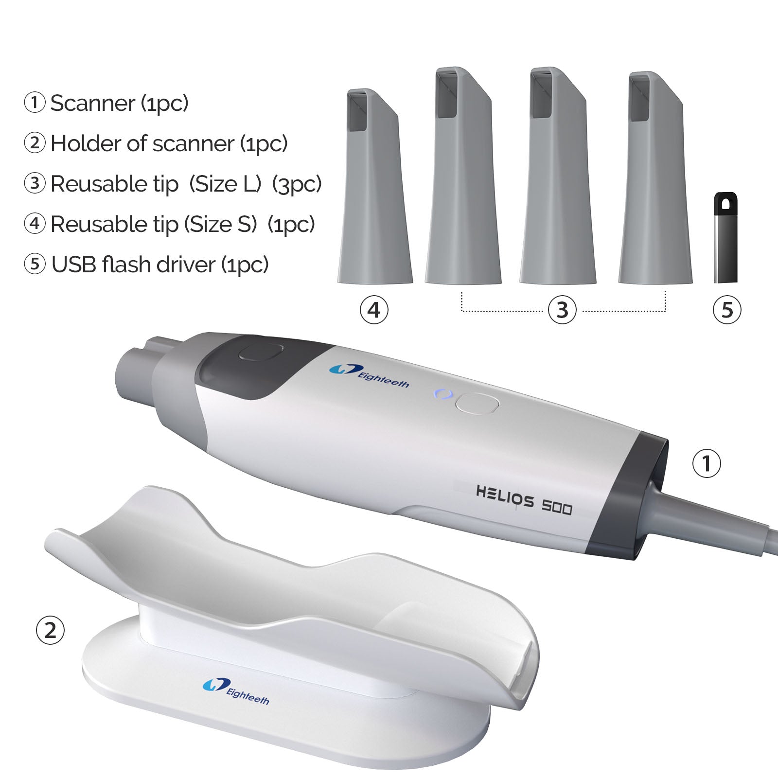 Eighteeth Helios 500 Intraoral Scanner AI-Powered with 4Pcs Reusable Tips - azdentall.com