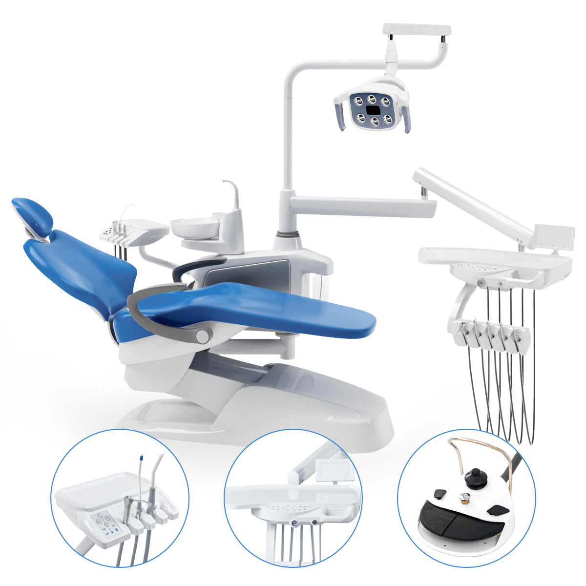 Dental Chair Unit QL2028III-2024 DC Motor Computer Controlled PU Hard Leather w/ Dentist Stool Dark Blue - azdentall.com