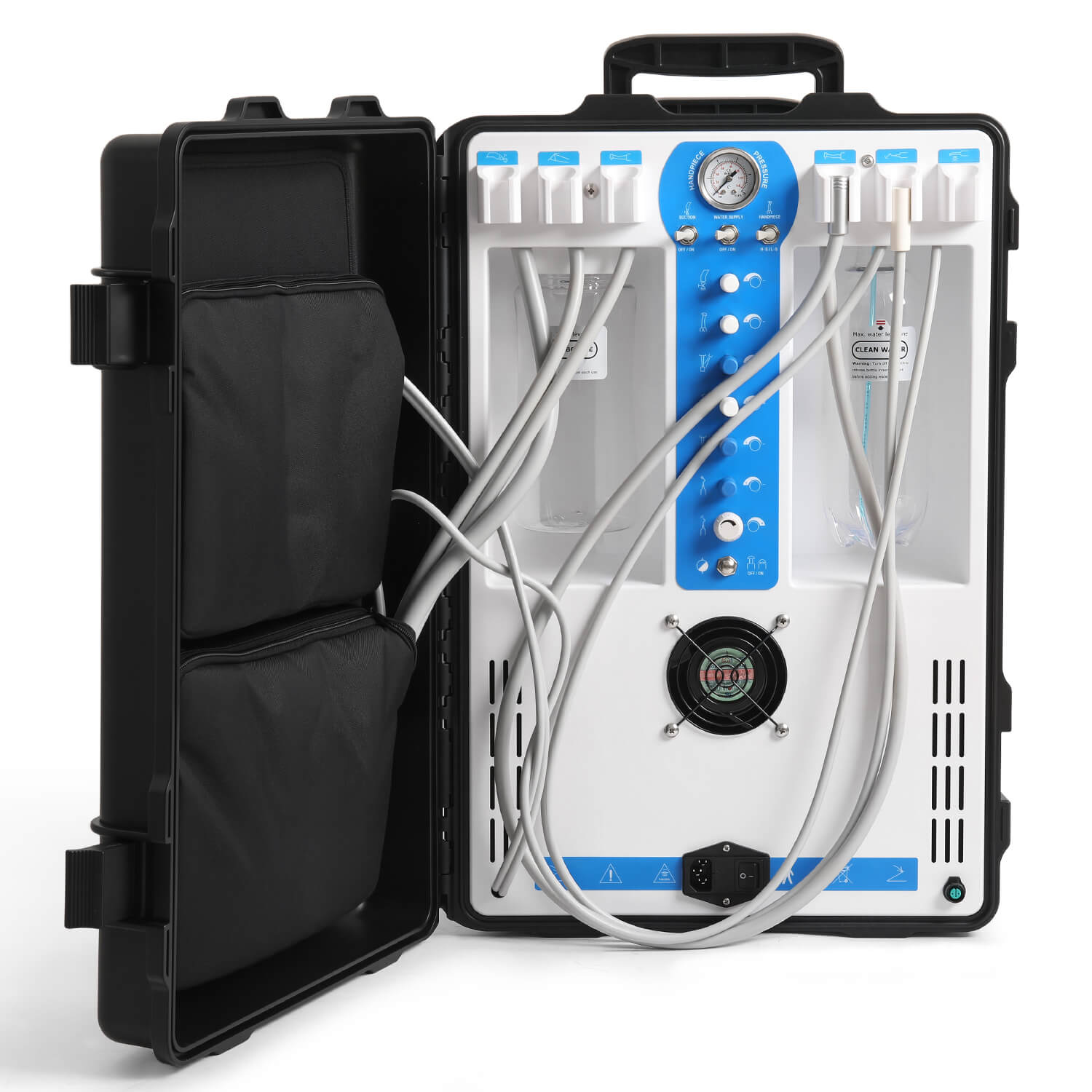 Portable Dental Delivery Unit P206S High Suction 4 Hole w/ Woodpecker Curing Light and Scaler & Air Compressor - azdentall.com