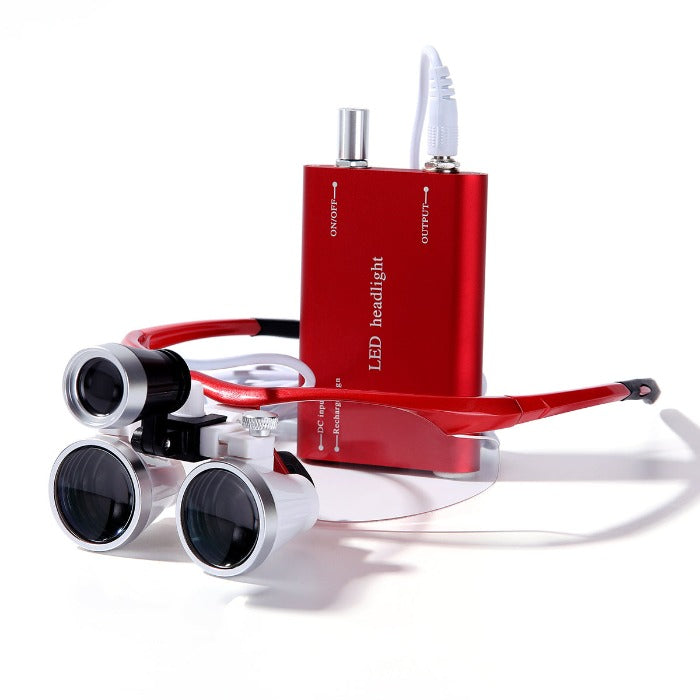 Dental Loupe 3.5X Magnification Surgical Binocular Magnifier With 3W LED Headlight Stool Red - azdentall.com