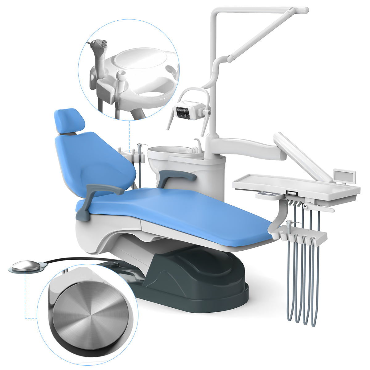 Dental Unit Chair Computer Controlled DC Motor Hard Leather with Stool J2688-A1 Sky Blue - azdentall.com