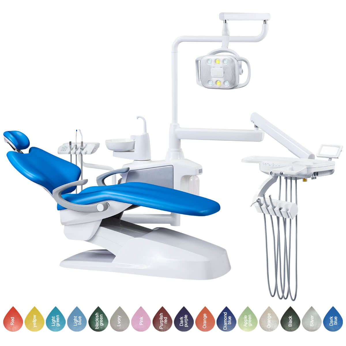 Dental Chair Unit QL2028III-2024 DC Motor Computer Controlled PU Hard Leather w/ Dentist Stool Dark Blue - azdentall.com